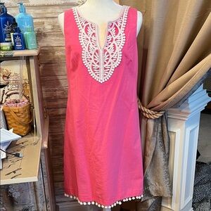Eliza J Pink Dress with White Linen Detailing, NWOT, 14